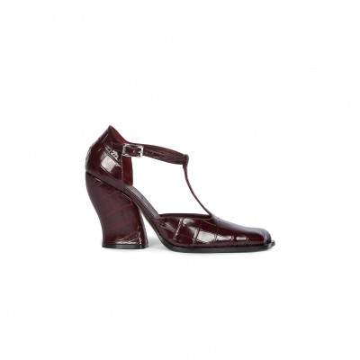 LOEWE ONDA 90MM CROC-EMBOSSED LEATHER T-STRAP PUMPS LONDS01X07